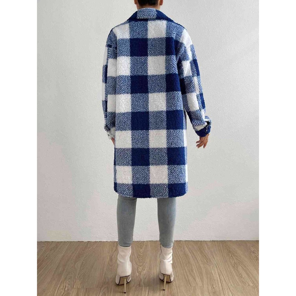 Plaid Button Down Longline Coat - Picture 2 of 8
